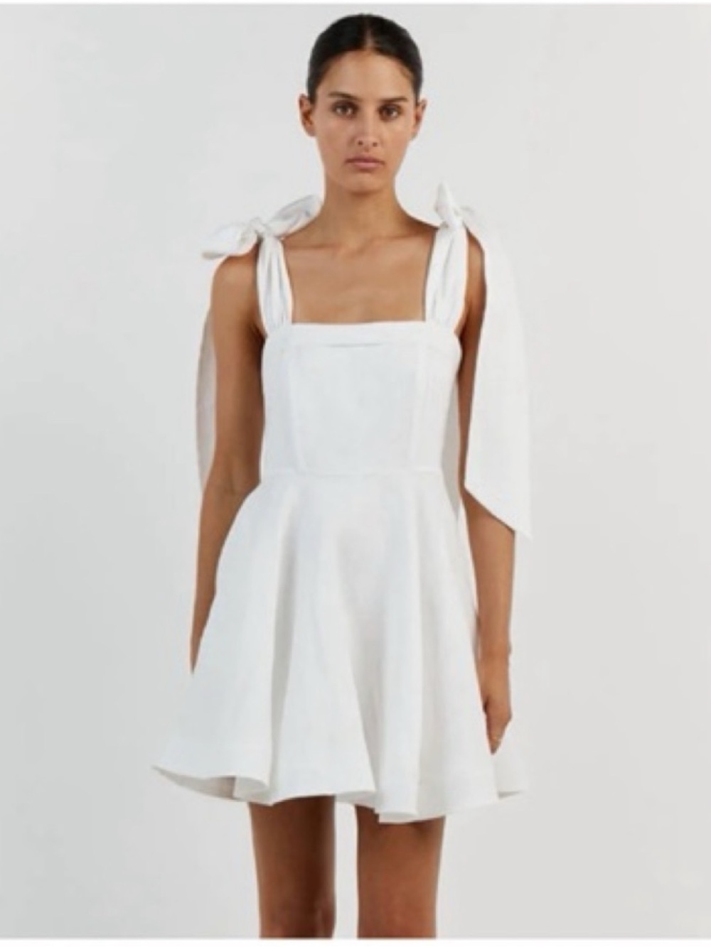 Dissh White Linen Bow Mini Dress
